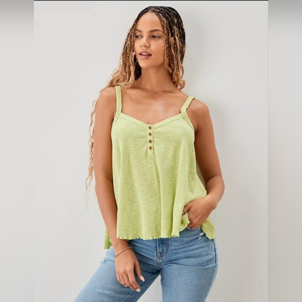 American Eagle- Textured Henley Tank Top
